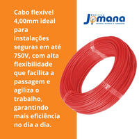 Cabo Flexível 4mm2 100M 750V Antichama Flexsil Vermelho SIL
