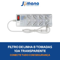 Filtro de Linha 3 Pinos 8 Tomadas 10A Transparente 127/220V Clamper