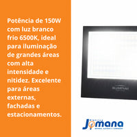 Refletor Led Slim 150w Branco Frio Ip65 Blumenau Preto 127/220v Preto Branco-frio