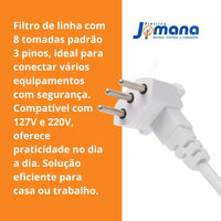 Filtro de Linha 3 Pinos 8 Tomadas 10A Transparente 127/220V Clamper