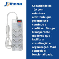 Filtro de Linha 3 Pinos 8 Tomadas 10A Transparente 127/220V Clamper