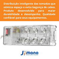 Filtro de Linha 3 Pinos 8 Tomadas 10A Transparente 127/220V Clamper
