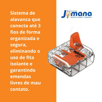 Conector Wago 221-413 3 Vias Kit 20 Peças - Compacto para emenda