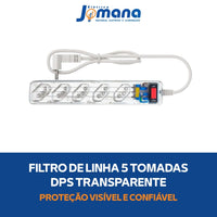 Filtro de Linha 5 Tomadas Proteção DPS Transparente 127/220V Clamper