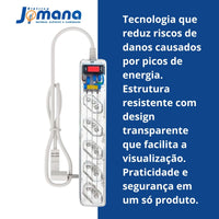 Filtro de Linha 5 Tomadas Proteção DPS Transparente 127/220V Clamper