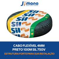 Cabo Flexível 4mm² Preto 100m 750V Antichama SIL