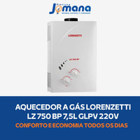 Aquecedor a Gás Lorenzetti LZ 750 BP 7,5L GLP