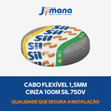 Cabo Flexível 750v 1,5 mm Bobina 100 metros Cinza - Sil